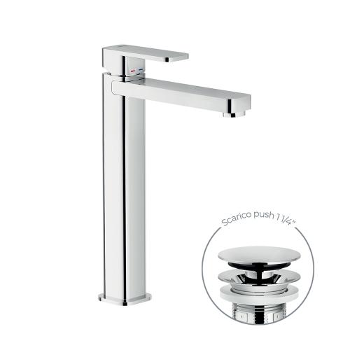 Immagine di Nobili LOOP miscelatore per bacinella H.28 cm, con scarico 1 1/4” push, finitura cromo LP90128/2CR