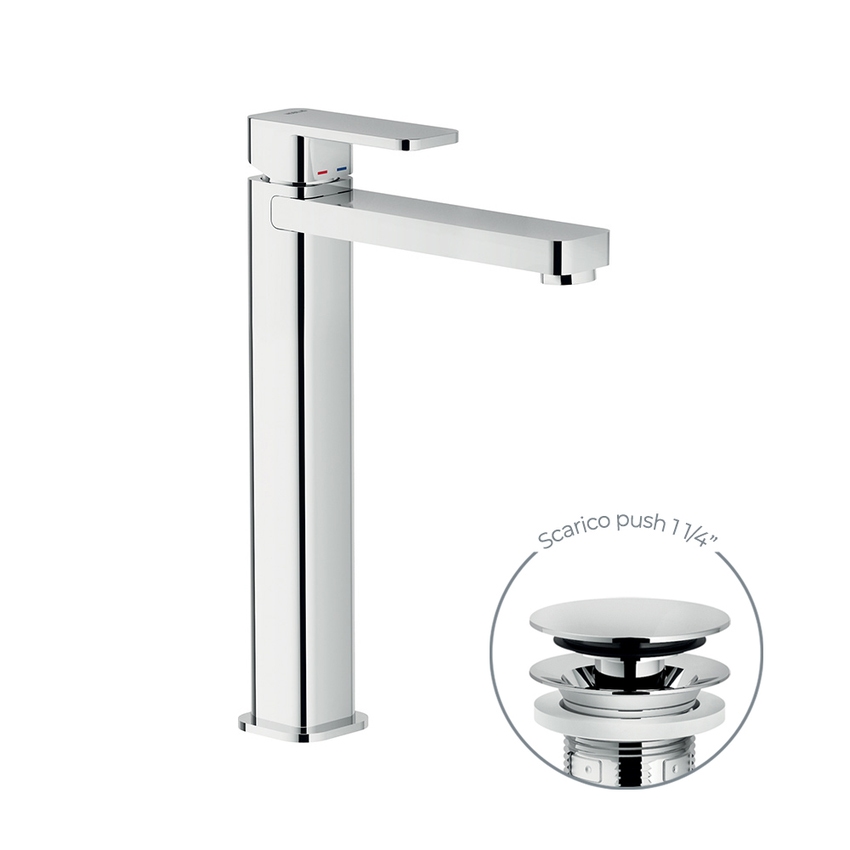 Immagine di Nobili LOOP miscelatore per bacinella H.28 cm, con scarico push, finitura cromo LP90128/2CR