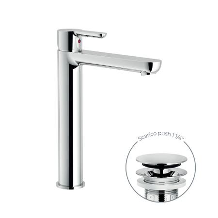 Immagine di Nobili ABC miscelatore monocomando per bacinella H.27 cm, con limitatore di portata, con scarico push 1 1/4”, finitura cromo AB87128/2CR