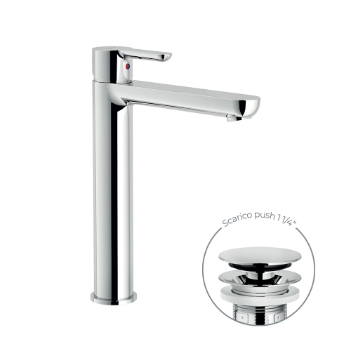 Immagine di Nobili ABC miscelatore monocomando per bacinella H.27 cm, con limitatore di portata, con scarico push 1 1/4”, finitura cromo AB87128/2CR