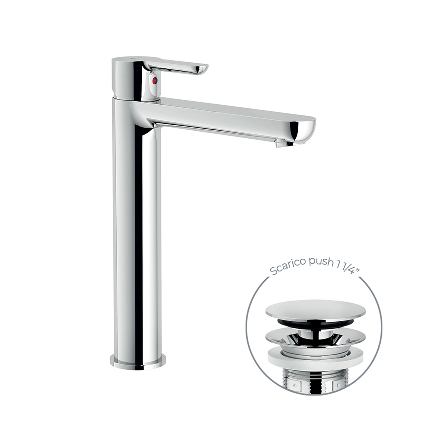Immagine di Nobili ABC miscelatore monocomando per bacinella H.27 cm, con limitatore di portata, con scarico push, finitura cromo AB87128/2CR
