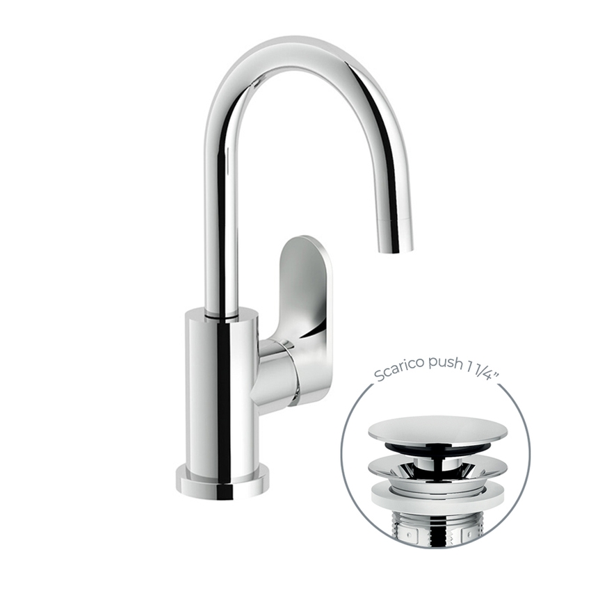 Immagine di Nobili YOYO miscelatore monocomando lavabo H.27 P.13.5 cm, con scarico push e limitatore di portata, finitura cromo YO126338/2CR