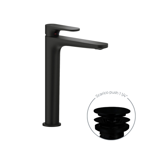 Immagine di Nobili YOYO miscelatore monocomando lavabo H.27.5 P.17.1 cm, con scarico push 1 1/4” e limitatore di portata, colore mora finitura opaco YO126128/2BM