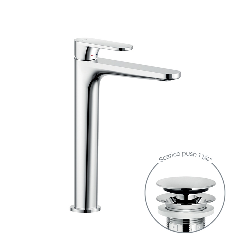 Immagine di Nobili YOYO miscelatore monocomando lavabo H.27.5 P.17.1 cm, con scarico push e limitatore di portata, finitura cromo YO126128/2CR
