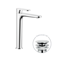 Immagine di Nobili YOYO miscelatore monocomando lavabo H.27.5 P.17.1 cm, a risparmio energetico, con scarico push e limitatore di portata e di energia, finitura cromo YOE126128/2CR