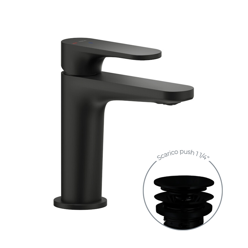 Immagine di Nobili YOYO miscelatore monocomando lavabo H.15.5 P.11.1 cm, a risparmio energetico, con scarico push, finitura velvet black YOE126118/2BM