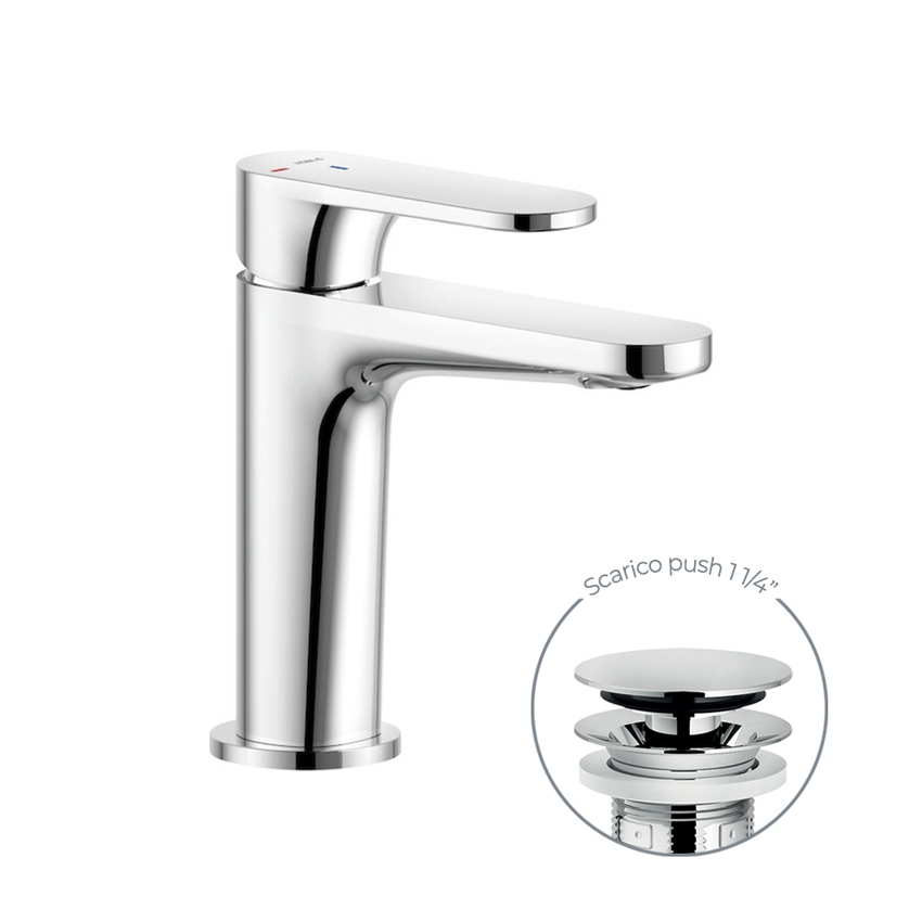 Immagine di Nobili YOYO miscelatore monocomando lavabo H.15.5 P.11.1 cm, a risparmio energetico, con scarico push, finitura cromo YOE126118/2CR