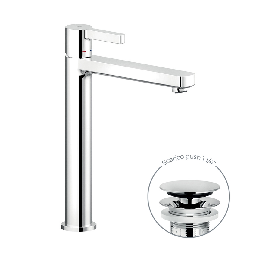 Immagine di Nobili LIRA miscelatore monocomando per bacinella H.29 cm, con scarico push, finitura cromo LR116128/2CR