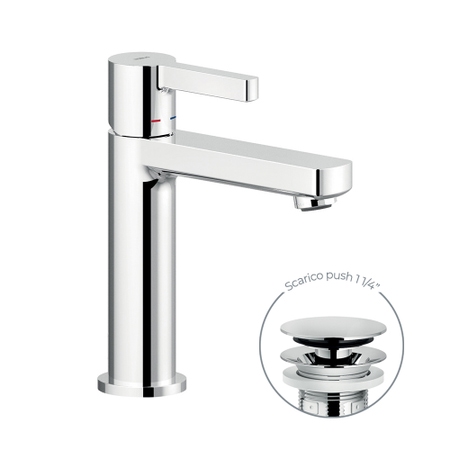 Immagine di Nobili LIRA miscelatore monocomando per lavabo H.19 cm, con scarico push 1 1/4”, finitura cromo LR116118/2CR