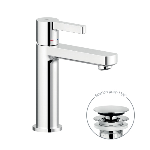 Immagine di Nobili LIRA miscelatore monocomando per lavabo H.19 cm, con scarico push 1 1/4”, finitura cromo LR116118/2CR
