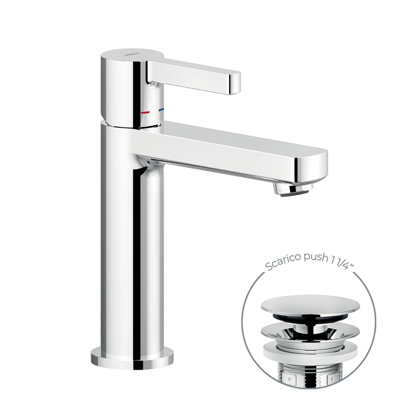 Immagine di Nobili LIRA miscelatore monocomando per lavabo H.19 cm, con scarico push, finitura cromo LR116118/2CR