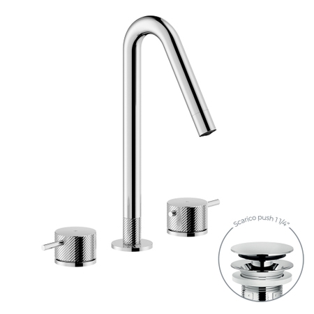 Immagine di Nobili RESPIRO batteria 3 fori per lavabo, con scarico push 1 1/4", finitura cromo RS131211/2CR