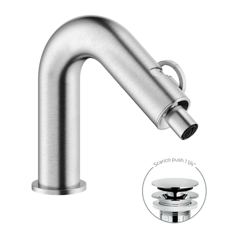 Immagine di Nobili SOLE miscelatore monocomando per bidet H.16 cm, con scarico push 1 1/4”, finitura inox spazzolato SO130119/2IX