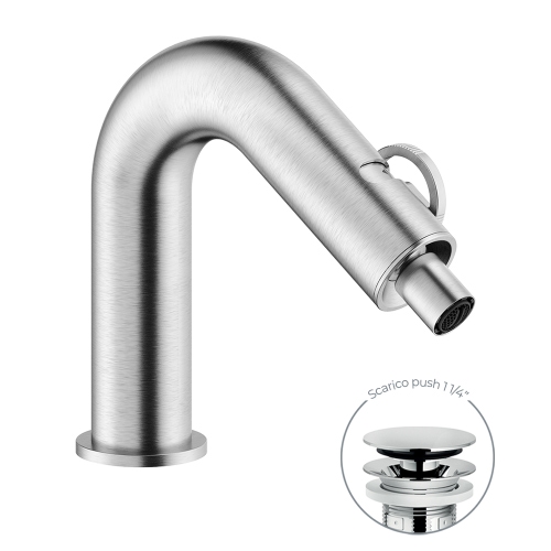 Immagine di Nobili SOLE miscelatore monocomando per bidet H.16 cm, con scarico push 1 1/4”, finitura inox spazzolato SO130119/2IX