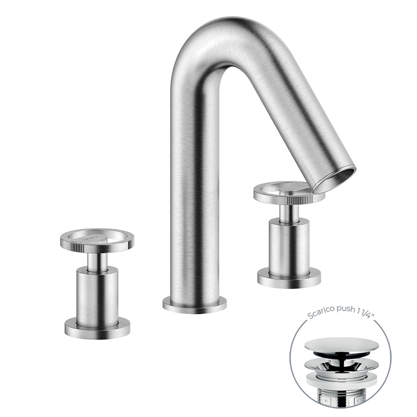 Immagine di Nobili SOLE batteria 3 fori per lavabo, con scarico push, finitura inox spazzolato SO130211/2IX