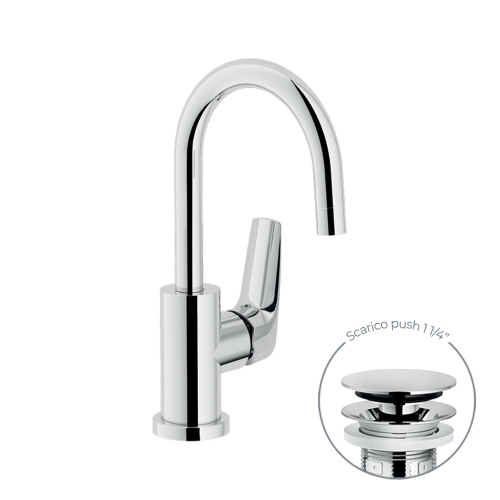Immagine di Nobili NOBI miscelatore monocomando per lavello, con bocca girevole, con scarico push 1 1/4”, finitura cromo NB84338/2CR