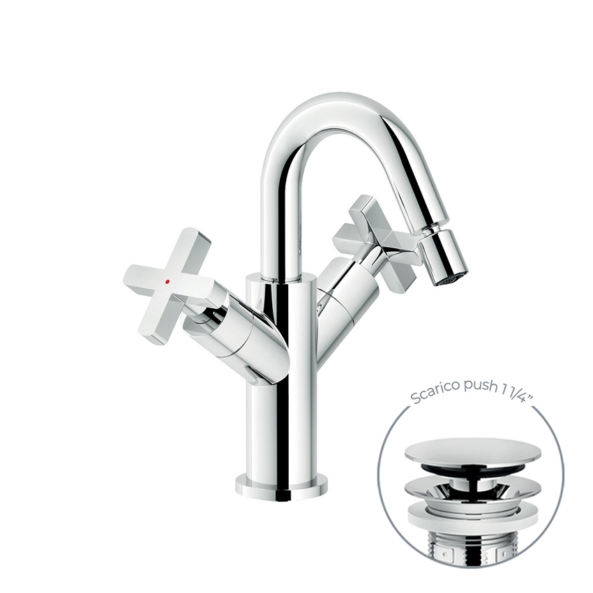 Immagine di Nobili LIRA miscelatore bicomando per bidet, con scarico push, finitura cromo LR116219/2CR