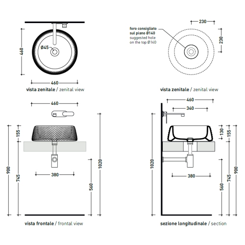 Immagine di Flaminia FALALA lavabo rotondo da appoggio Ø 46 cm, senza bordo per rubinetteria e troppopieno, colore bianco finitura lucido FA46A