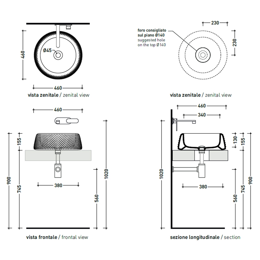 Immagine di Flaminia FALALA lavabo rotondo da appoggio Ø 46 cm, senza bordo per rubinetteria e troppopieno, colore bianco finitura lucido FA46A
