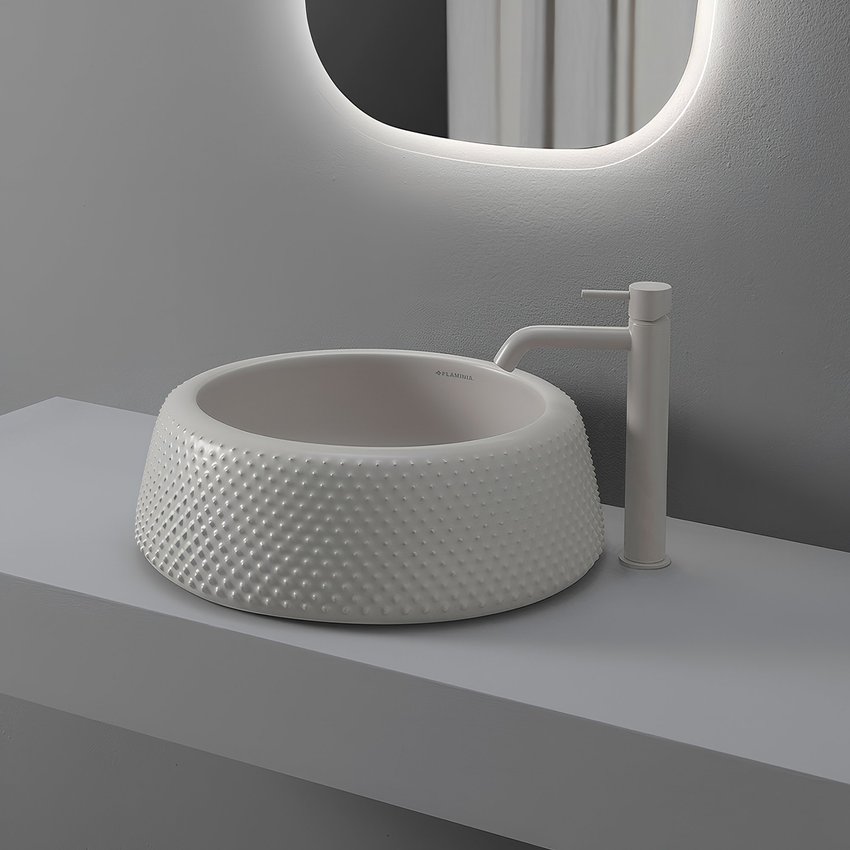 Immagine di Flaminia FALALA lavabo rotondo da appoggio Ø 46 cm, senza bordo per rubinetteria e troppopieno, colore bianco finitura lucido FA46A