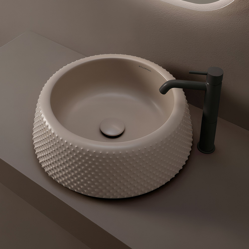 Immagine di Flaminia FALALA lavabo rotondo da appoggio Ø 46 cm, senza bordo per rubinetteria e troppopieno, colore argilla finitura opaco FA46AARG