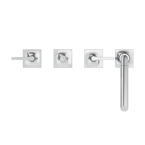 Immagine di Ideal Standard JOY NEO gruppo bordo vasca a 5 fori, con bocca di erogazione, due leve lineari, deviatore e doccetta, finitura cromo BD165AA