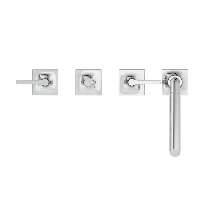 Immagine di Ideal Standard JOY NEO gruppo bordo vasca a 5 fori, con bocca di erogazione, due leve lineari, deviatore e doccetta, finitura cromo BD165AA