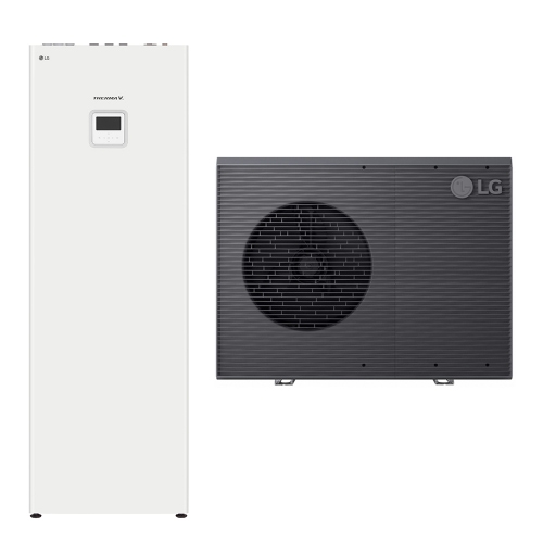 Immagine di LG THERMA V R290 sistema idronico monofase composto da pompa di calore 7 kW e unità interna COMBI UNIT con accumulo 200 litri HM071HF.UB40+HN1616HY.NK0