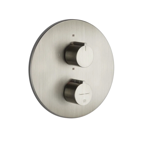 Immagine di Gessi VIA TORTONA miscelatore termostatico per doccia, a parete, senza corpo incasso, 2 vie, finitura finox brushed nickel 38777#149