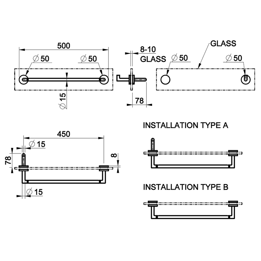 Immagine di Gessi ACCESSORIES maniglia e porta salvietta L.45 cm per vetro, finitura cromo 63726#031