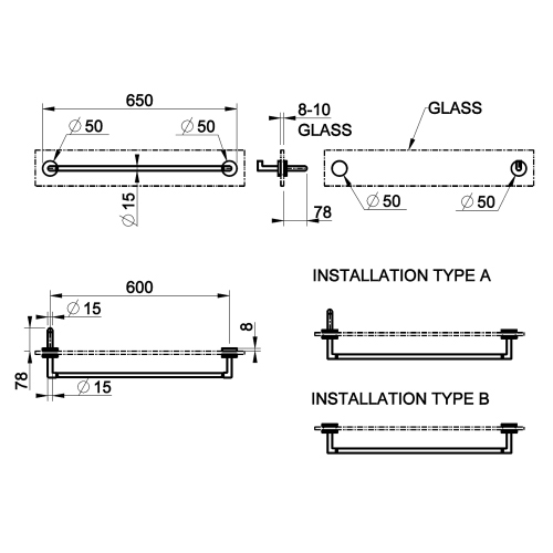 Immagine di Gessi ACCESSORIES maniglia e porta salvietta L.60 cm per vetro, finitura cromo 63728#031