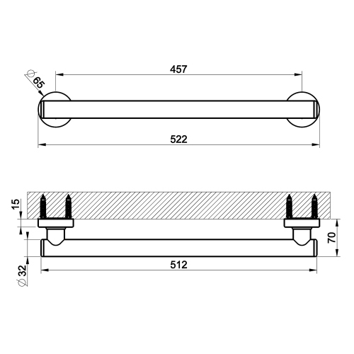 Immagine di Gessi ACCESSORIES maniglione d'appoggio L.45 cm, per vasca o doccia, finitura cromo 58424#031