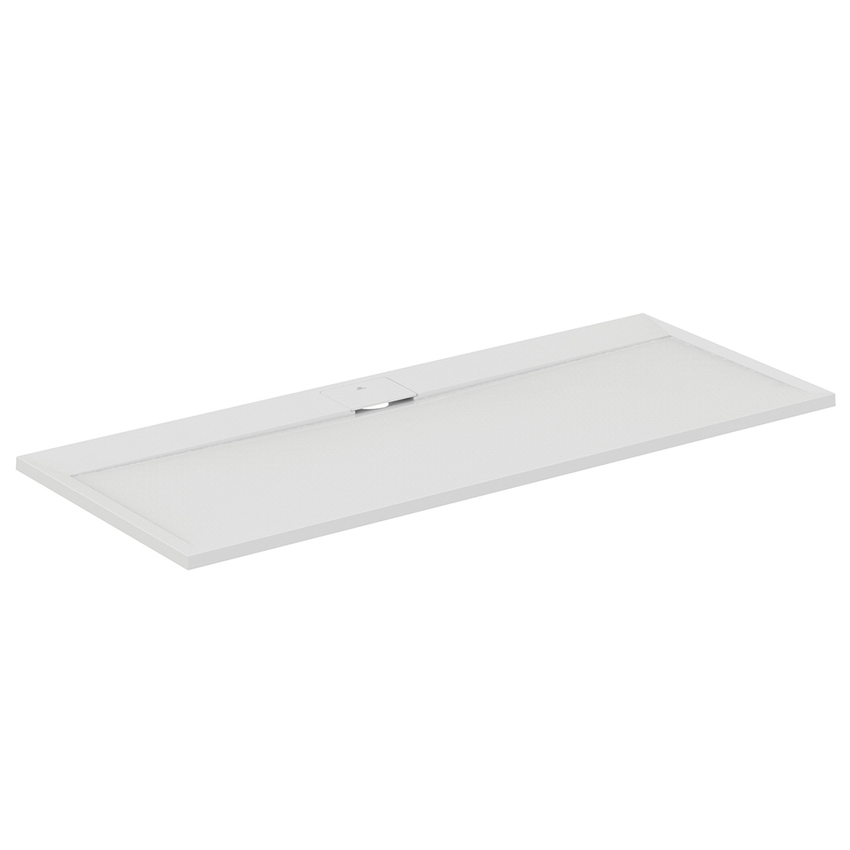 Immagine di Ideal Standard ULTRA FLAT S I.LIFE piatto doccia rettangolare L.170 P.70 cm, antiscivolo e con scarico nascosto sul lato lungo, in IdealSolid+, effetto pietra, colore bianco finitura opaco T5244FR