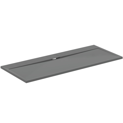 Immagine di Ideal Standard ULTRA FLAT S I.LIFE piatto doccia rettangolare L.170 P.70 cm, antiscivolo e con scarico nascosto sul lato lungo, in IdealSolid+, effetto pietra, colore grigio cemento finitura opaco T5244FS