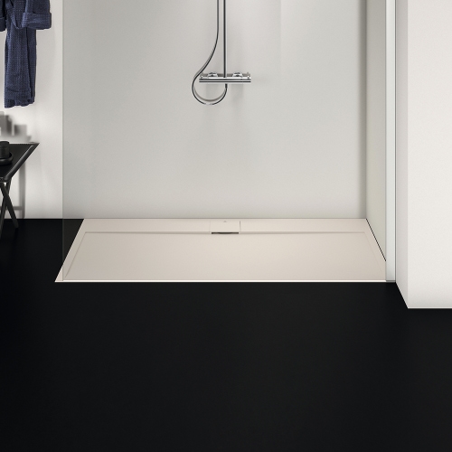 Immagine di Ideal Standard ULTRA FLAT S I.LIFE piatto doccia rettangolare L.170 P.70 cm, antiscivolo e con scarico nascosto sul lato lungo, in IdealSolid+, effetto pietra, colore sabbia finitura opaco T5244FT