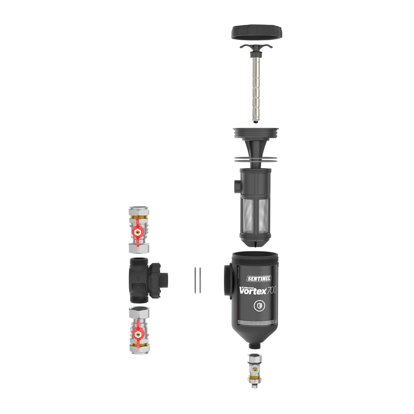 Immagine di Sentinel ELIMINATOR VORTEX 700 Filtro defangatore con griglia 500 ml 2 raccordi 1" 1/4 M ELIMV700-GRP1.25M-EXP