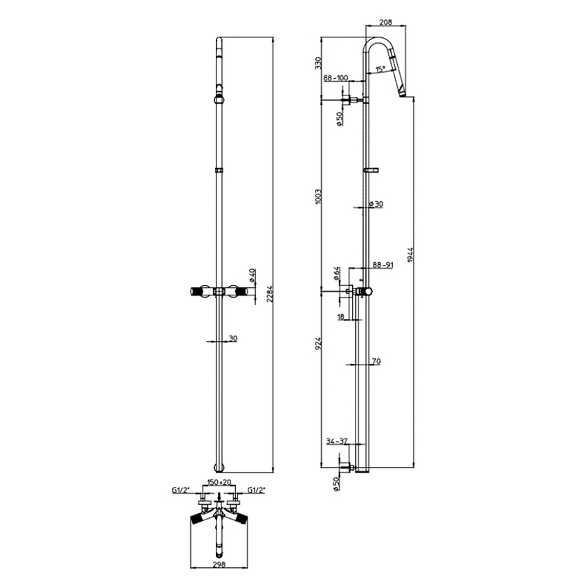 Immagine di Bossini PLY colonna doccia termostatica monogetto, con doccetta estraibile Ø 3 cm e supporto doccetta, finitura cromo L90001000030008