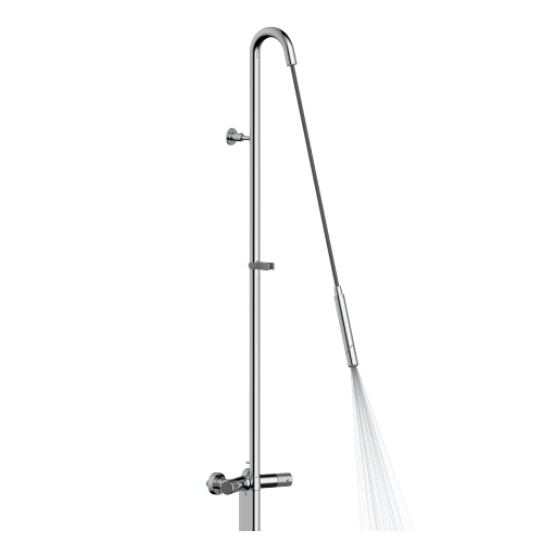 Immagine di Bossini PLY colonna doccia termostatica monogetto, con doccetta estraibile Ø 3 cm e supporto doccetta, finitura cromo L90001000030008