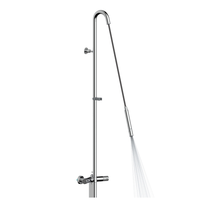 Immagine di Bossini PLY colonna doccia termostatica monogetto, con doccetta estraibile Ø 3 cm e supporto doccetta, finitura cromo L90001000030008