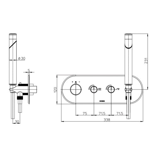 Immagine di Bossini PLY miscelatore termostatico a 2 vie, con doccetta, supporto doccetta, presa acqua e flessibile 150 cm, finitura cromo Z00943000030005