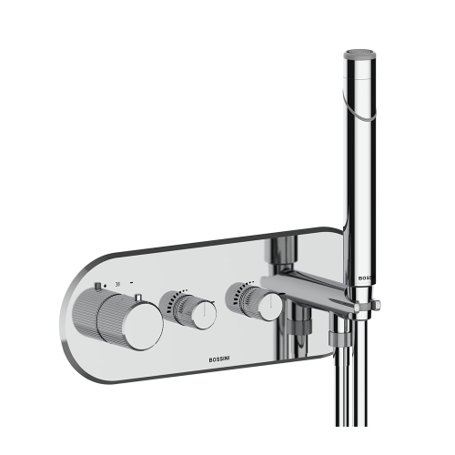 Immagine di Bossini PLY miscelatore termostatico a 2 vie, con doccetta, supporto doccetta, presa acqua e flessibile 150 cm, finitura cromo Z00943000030005