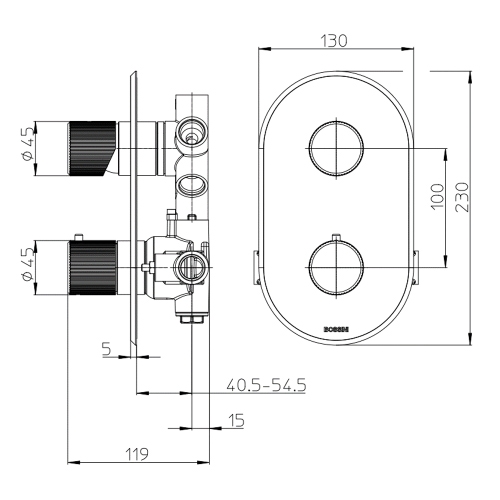 Immagine di Bossini PLY miscelatore termostatico universale ad incasso per doccia, 1-5 vie con deviatore, senza corpo incasso, finitura cromo Z00932000030005