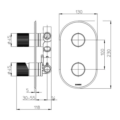 Immagine di Bossini PLY miscelatore termostatico universale ad incasso per doccia, 2-5 vie con deviatore, senza corpo incasso, finitura cromo Z00933000030005