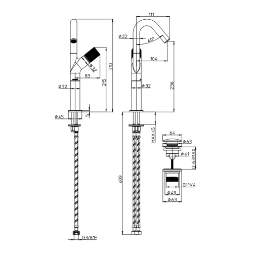 Immagine di Bossini PLY miscelatore monocomando H.31 cm per lavabo, con scarico 1"1/4 click-clack, finitura cromo Z00903000030005