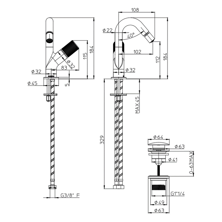 Immagine di Bossini PLY miscelatore monocomando per bidet, scarico 1" 1/4 click-clack, finitura cromo Z00902000030005