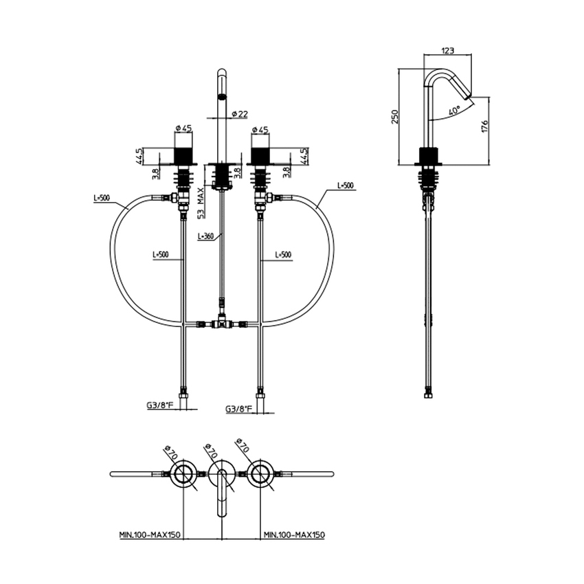 Immagine di Bossini PLY batteria 3 fori per lavabo, senza scarico, finitura cromo Z00911000030005