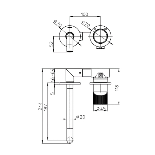 Immagine di Bossini PLY miscelatore ad incasso P.19 cm per lavabo, senza scarico e corpo incasso, finitura cromo Z00924000030005