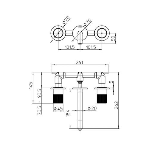 Immagine di Bossini PLY miscelatore a 3 fori P.26 cm, ad incasso per lavabo, senza scarico e corpo incasso, finitura cromo Z00910000030005