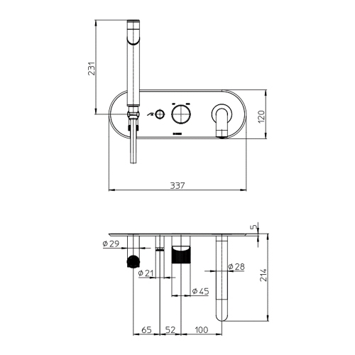 Immagine di Bossini PLY miscelatore monocomando ad incasso per vasca, con deviatore, doccetta, supporto doccetta, presa acqua e flessibile 150 cm, senza corpo incasso, finitura cromo Z00945000030005