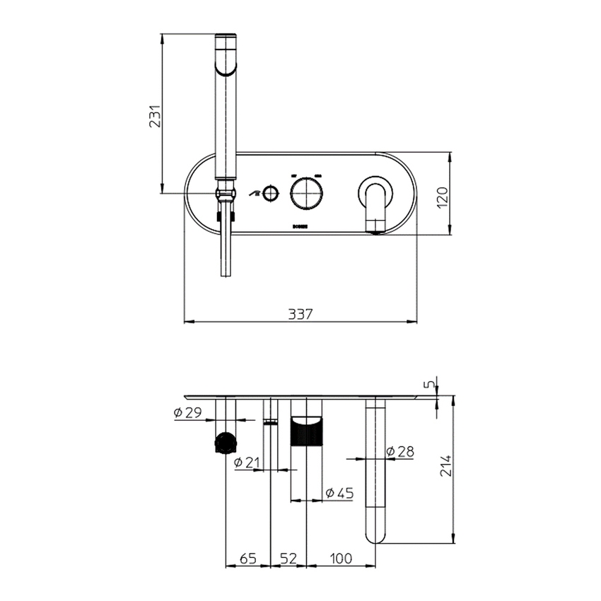 Immagine di Bossini PLY miscelatore monocomando ad incasso per vasca, con deviatore, doccetta, supporto doccetta, presa acqua e flessibile 150 cm, senza corpo incasso, finitura cromo Z00945000030005